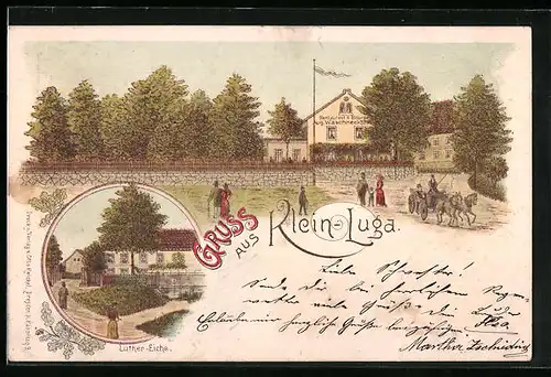 Lithographie Klein-Luga, Restaurant Aug. Waschneck, Luther-Eiche