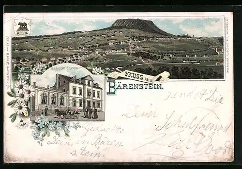 Lithographie Bärenstein, H. Gehlert`s Gasthaus, Teilansicht