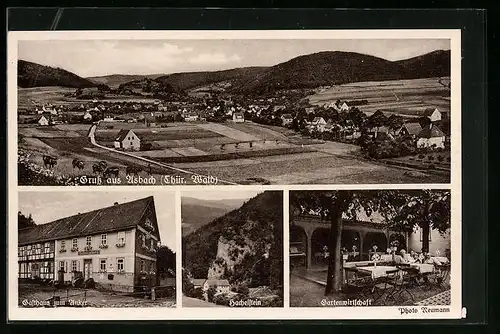 AK Asbach /Thür. Wald, Gasthaus zum Anker, Hachelstein, Ortsansicht