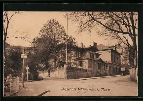 AK Meissen, Strassenpartie am Restaurant Schweizerhaus