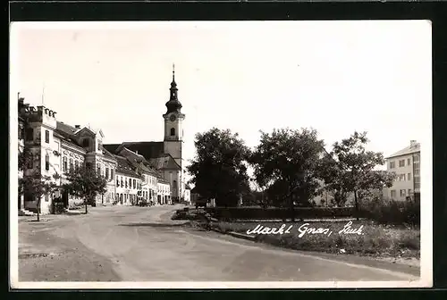 AK Gnas, Strasse im Ortskern mit Kirche