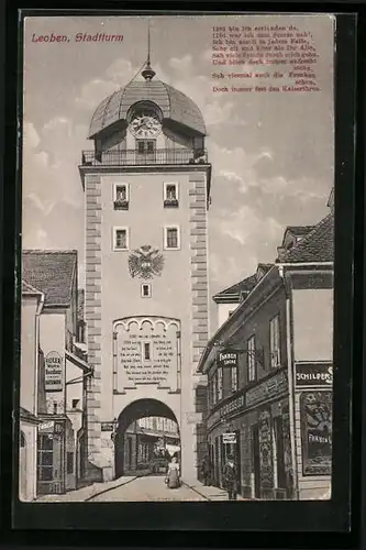 AK Leoben, Strassenpartie am Stadtturm