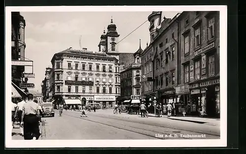 AK Linz a. d. Donau, Taubenmarkt mit Drogerie und dem Linzer Kohlenvertrieb