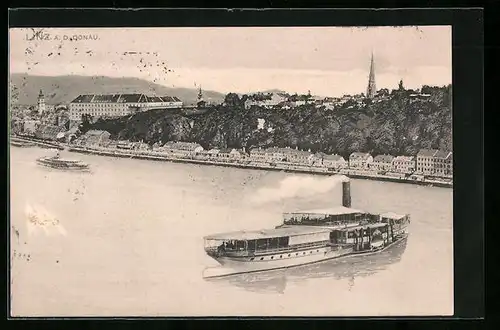 AK Linz a. d. Donau, Dampfer auf der Donau