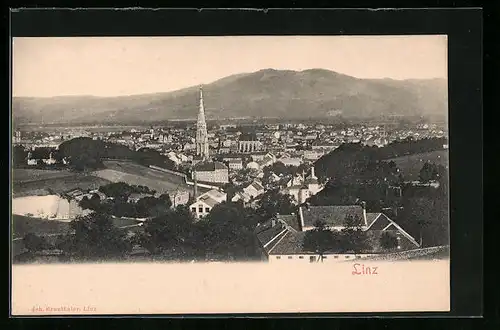 AK Linz a. d. Donau, Stadtpartie mit Kirche