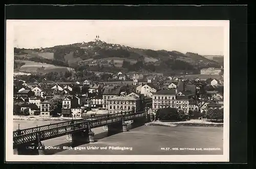 AK Linz a. d. Donau, Blick gegen Urfahr und Pöstlingberg