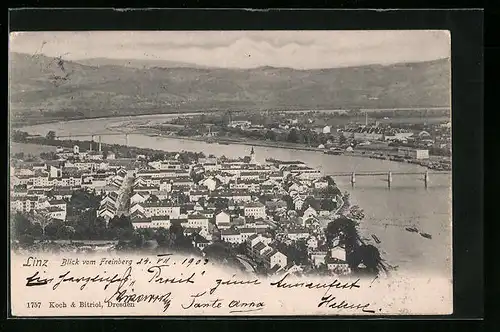 AK Linz a. d. Donau, Ortspartie mit Donaubrücken