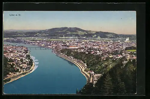 AK Linz a. d. Donau, Stadtansicht beiderseits der Donau