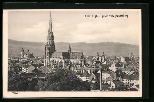 AK Linz a. d. Donau, Ortspartie mit Dom