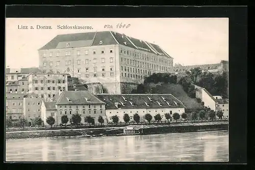 AK Linz a. d. Donau, Donau mit Schlosskaserne