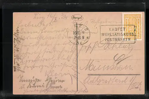 AK Linz a. d. Donau, Ortspartie mit Brücke