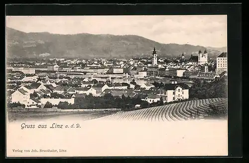 AK Linz a. d. Donau, Ortspartie aus der Vogelschau