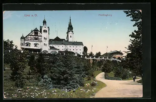 AK Linz a. d. Donau, Pöstlingberg mit Grünanlage