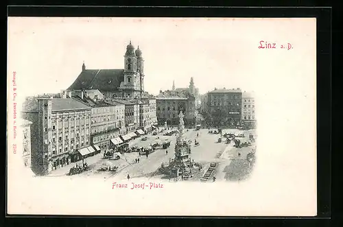 AK Linz a. d. Donau, Franz Josef-Platz aus der Vogelschau