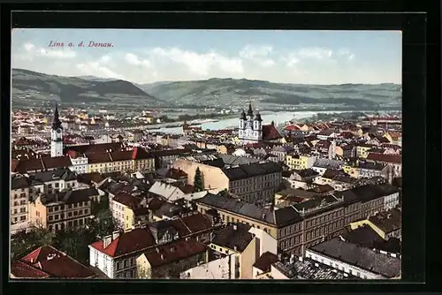 AK Linz a. d. Donau, Ortsansicht aus der Vogelschau