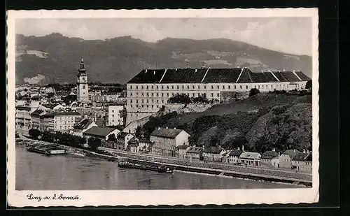 AK Linz a. d. Donau, Ortsansicht mit Uferpartie