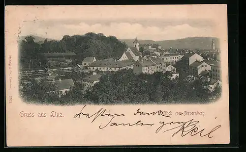 AK Linz a. d. Donau, Ortsansicht mit Blick vom Bauernberg