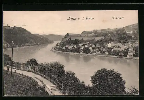 AK Linz a. d. Donau, Donautal mit Uferpartie