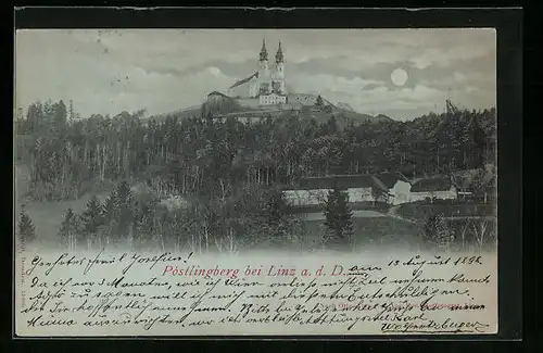 Mondschein-AK Linz a. d. Donau, Pöstlingberg mit Wallfahrtskirche