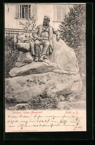 AK Linz a. D., Adalbert Stifter Monument