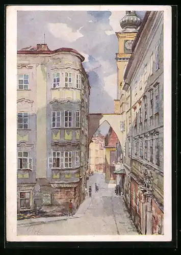 Künstler-AK Linz a. D., Domgasse, Barocker Winkel