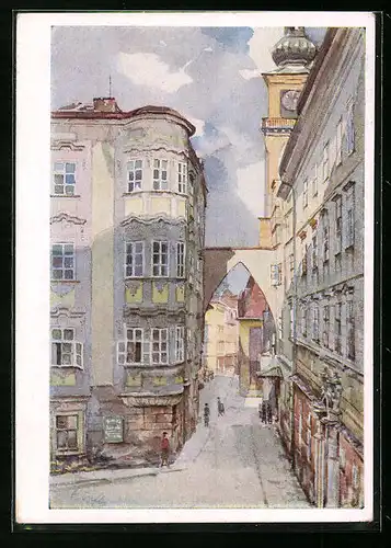 Künstler-AK Linz a. D., Blick in die Domgasse