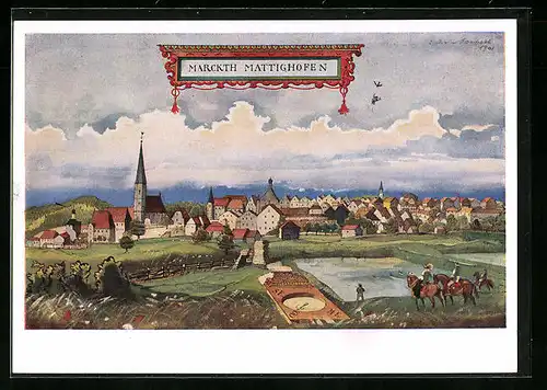 Künstler-AK Mattighofen, Ortsansicht um das Jahr 1700