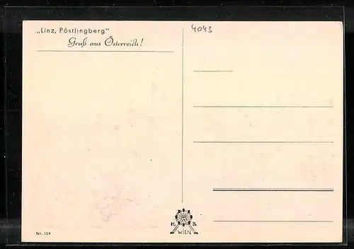 Künstler-AK Linz a. D., frühlingshafter Blick zum Pöstlingberg