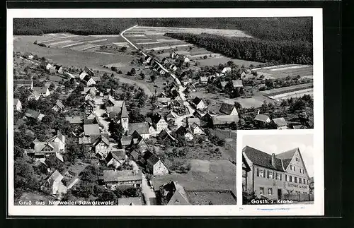 AK Neuweiler /Schwarzwald, Gasthaus z. Krone, Ortsansicht aus der Vogelschau