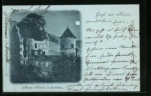 Mondschein-AK Hirsau, Ruine im Vollmondlicht
