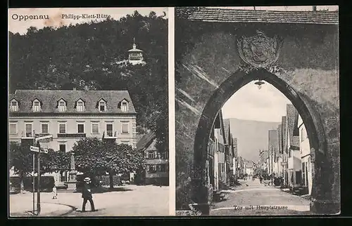 AK Oppenau, Tor mit Hauptstrasse, Philipp-Klett-Hütte