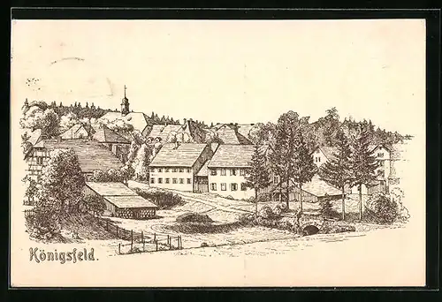 Künstler-AK Königsfeld, Ortspartie mit Kirche