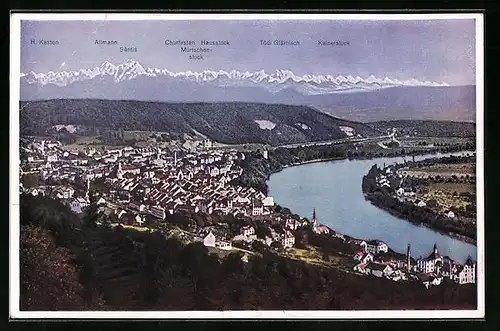 AK Waldshut a. Rh., Teilansicht mit H. Kasten, Altmann und Säntis