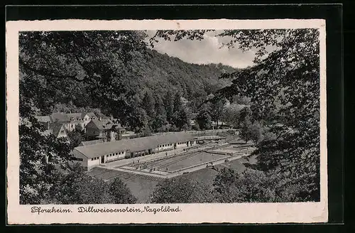 AK Pforzheim, Nagoldbad in Dillweissenstein aus der Vogelschau