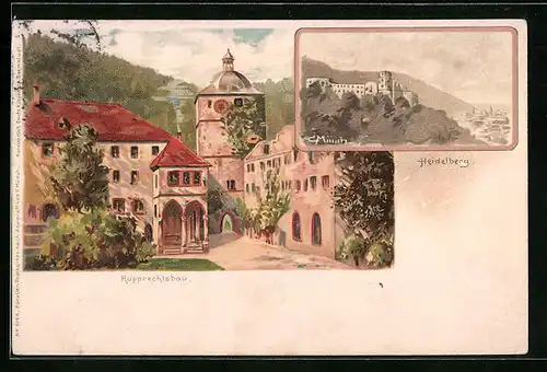 Lithographie Heidelberg, Rupprechtsbau und Burg