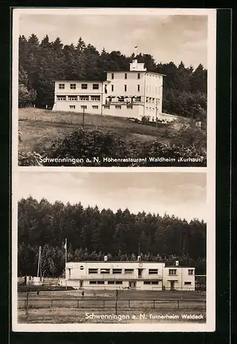 AK Schwenningen a. N., Gasthaus Waldheim (Kurhaus), Turnerheim Waldeck