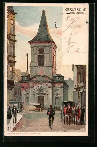 Künstler-AK Karl Mutter: Karlsruhe, Kleine Kirche