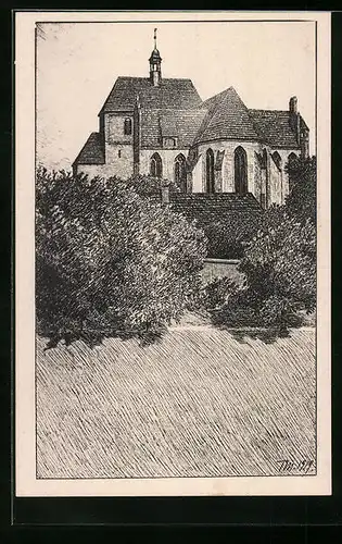 Künstler-AK Havelberg, Dom vom Hohlweg