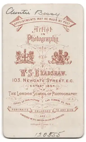 Fotografie W. S. Bradshaw, London-EC, 103, Newgate Street, Junger Herr im Anzug mit Schnurrbart