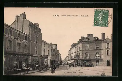 AK Cholet, Place Gambetta et Rue Nationale