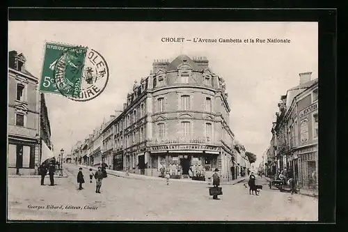 AK Cholet, L`Avenue Gambetta et la Rue Nationale