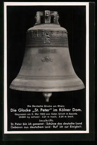 AK Köln, Glocke St. Peter des Kölner Doms