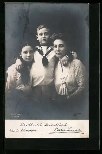 AK Berthold Friedrich, Marie Alexandra und Marie Luise von Baden