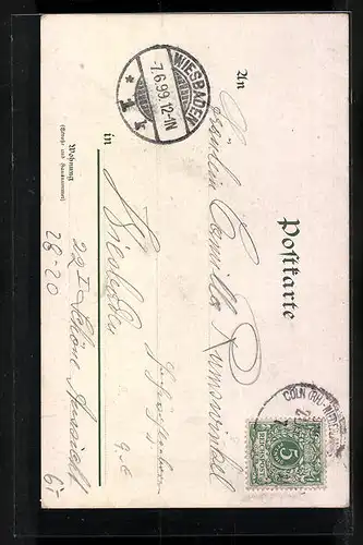 Lithographie Loreley-Felsen, Weintrauben, Notenblatt