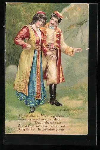 Künstler-AK Die lustige Witwe, Operettenszene mit Waldmägdelein Vilja