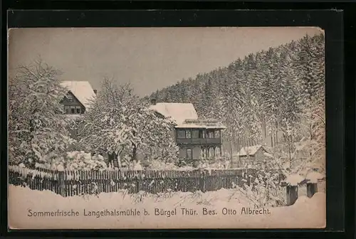AK Bürgel i. Thür., Gasthaus Langethalsmühle in einer Winterlandschaft