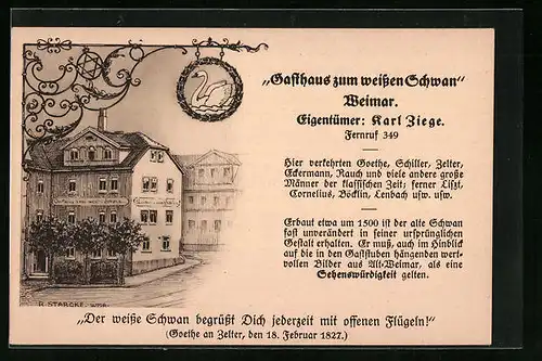 Künstler-AK Weimar, Gasthaus zum weissen Schwan