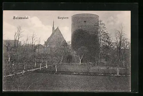 AK Salzwedel, Burgturm vor dem Feld