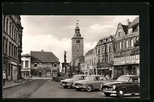 AK Schönebeck /Elbe, Marktplatz mit Drogerie und Kaufhaus