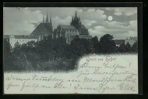 AK Mondschein Erfurt, Dom bei Vollmond